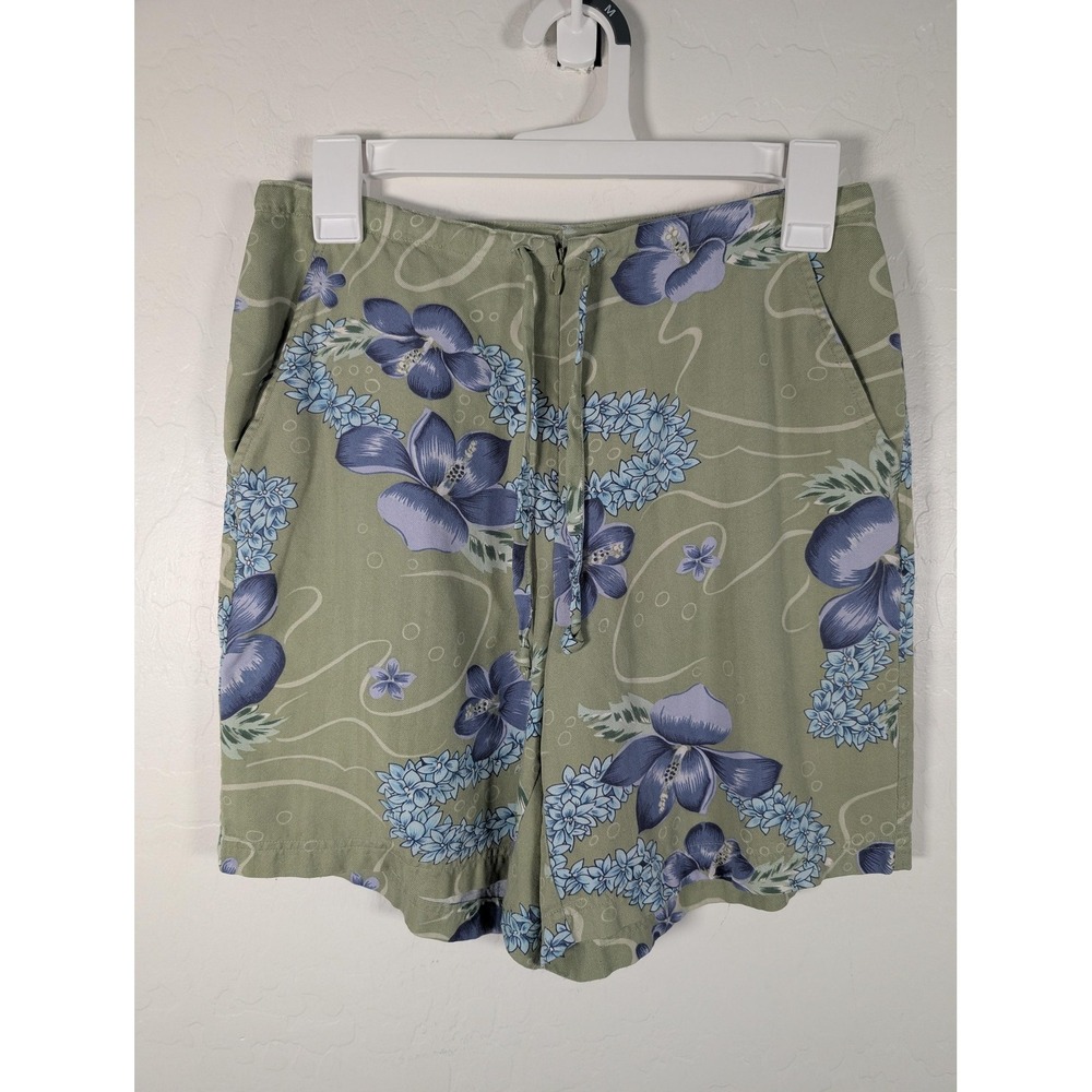 Tommy Bahama Shorts Womens 4 Green Silk‎ Floral Tropical Hawaiian Resort Casual